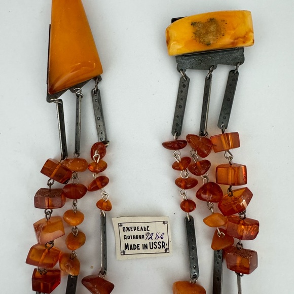 VINTAGE Baltic White Butterscotch Amber Silver Necklace Shantel USSR Soviet - Picture 15 of 17